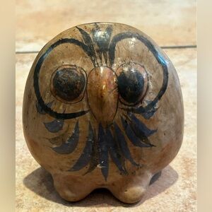 Vintage Hand Painted Folk Art Pottery Owl Figure, Collectible Figurine